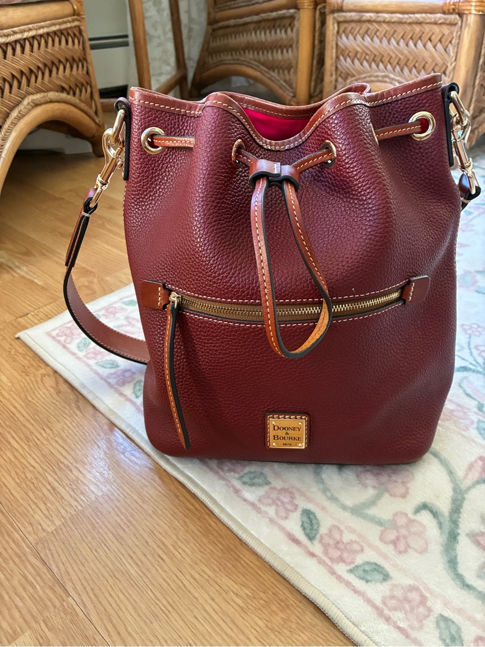 Dooney & Bourke Burgundy Leather Drawstring Shoulder Bag